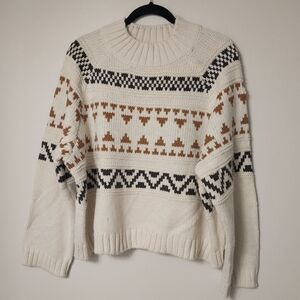 Universal Thread Cream & Brown Geometric Fair Isle Preppy Southwest Sweater NWOT